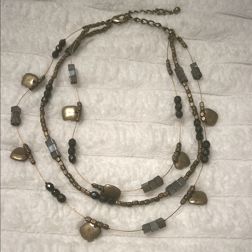 Gold and Gray Beaded Necklace